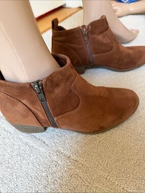 SO Brown Suede Ankle Booties with Side Zip